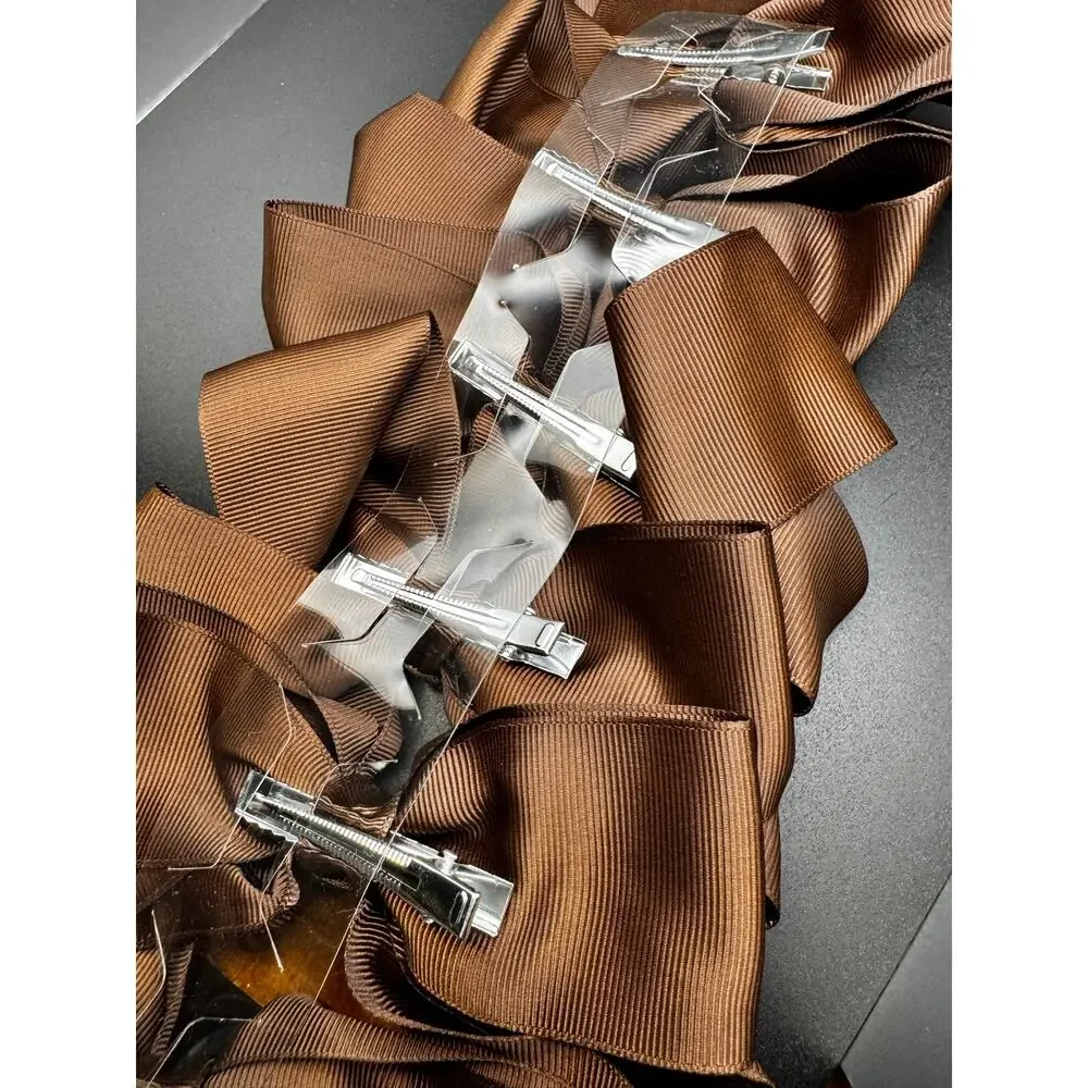 NWT Set of 12 Chocolate Brown Clamp Hair Bows About 5ish Inches Each